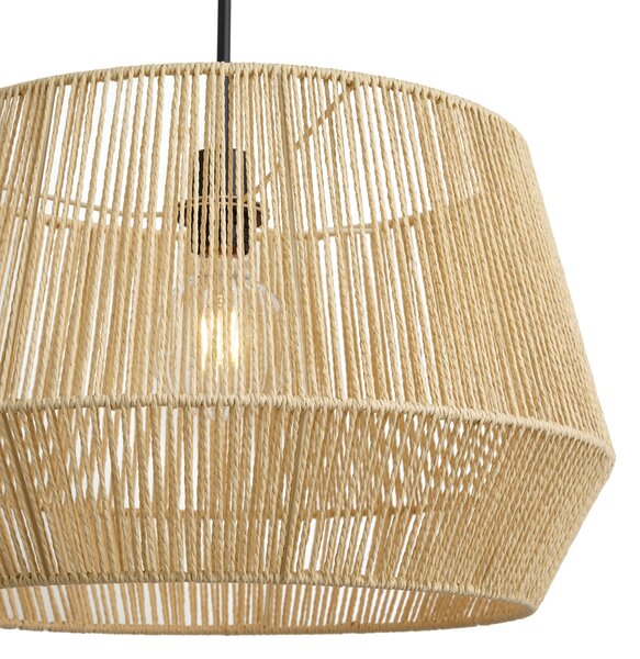 Hanglamp zwart met beige papieren touw kap 50/50/30 - Combi 1