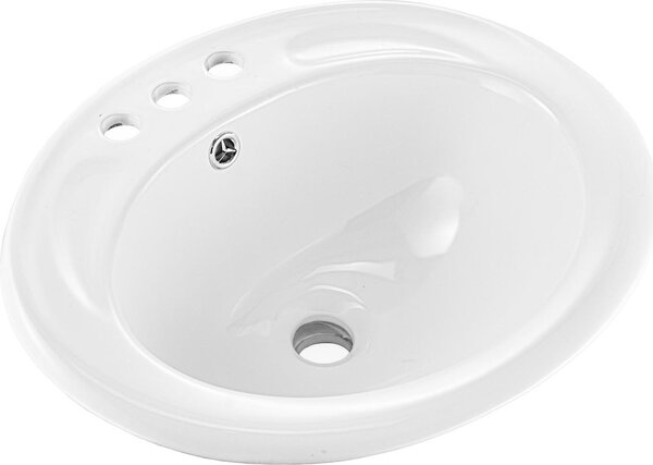 Lavabo - Lavabo semincasso - Dimensioni 48,5 x 42,5 cm - Ovale - Con troppopieno - Per rubinetteria a 3 fori - Salvaspazio per bagni piccoli - Bianco