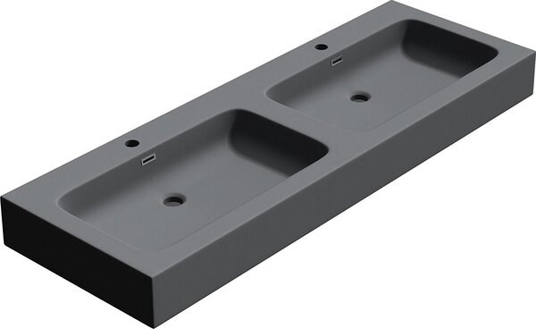 Doporro Lavabo da Appoggio, Lavandino Bagno 140x48x13cm, Lavabo da Minerale Fuso Colossum830, due Fori per la Rubinetteria, Antracite Opaco