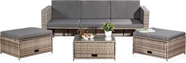 Melko mobili da giardino set 6 pezzi gruppo salotto pranzo polyrattan - grigio