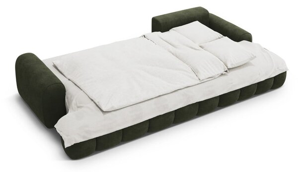 Divano angolare verde allungabile/con contenitore (con penisola a destra/con chaise lounge) con rivestimento in velluto Linz – Cosmopolitan Design
