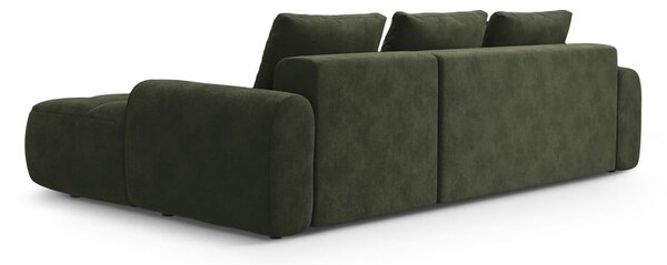 Divano angolare verde allungabile/con contenitore (con penisola a destra/con chaise lounge) con rivestimento in velluto Linz – Cosmopolitan Design