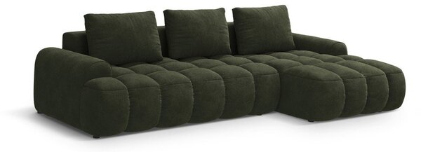 Divano angolare verde allungabile/con contenitore (con penisola a destra/con chaise lounge) con rivestimento in velluto Linz – Cosmopolitan Design