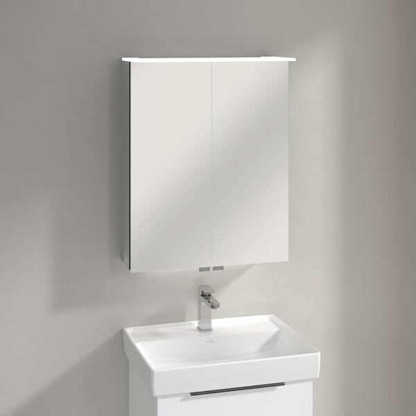 Villeroy & Boch, mobiletto specchio Taro, 60,7 cm, con 2 ante, illuminazione a soffitto, illuminazione per il lavabo e specchio ingranditore