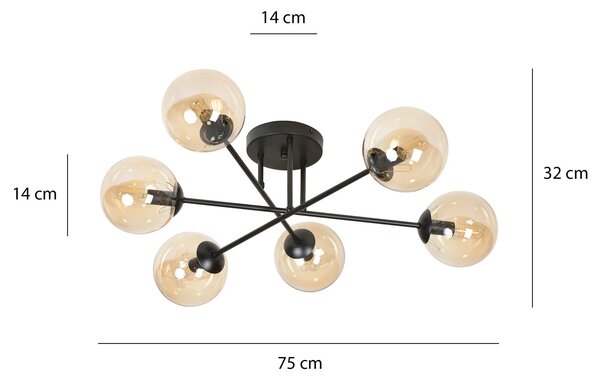 Lampadario da soffitto BRENDI 6B con sfere Miele - E14