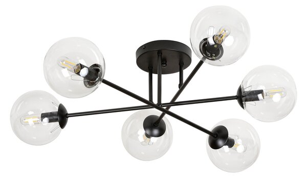 Lampadario da soffitto Brendi 6B Nero con sfere trasparenti E14