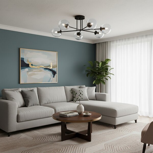 Lampadario da soffitto Brendi 6B Nero con sfere trasparenti E14