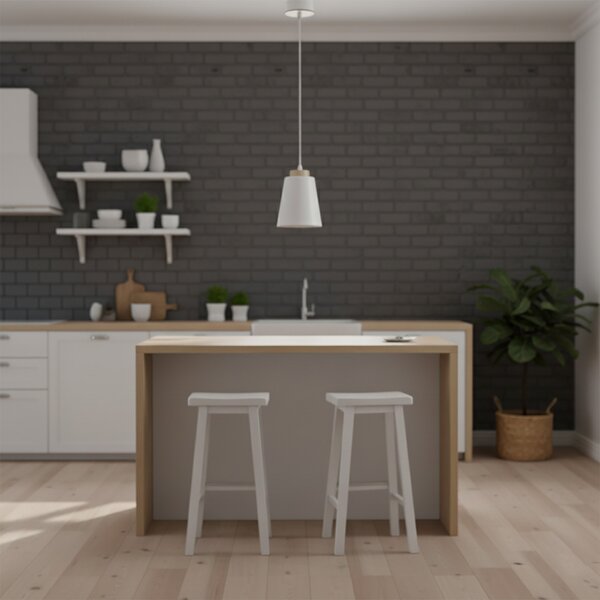 Lampadario a Sospensione in Acciaio e Legno BOLERO White