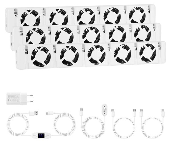 Ventilatore per termosifoni Vigevee, 5 ventole, set da 3, con magnete, portata d'aria di 150 CFM, termostato