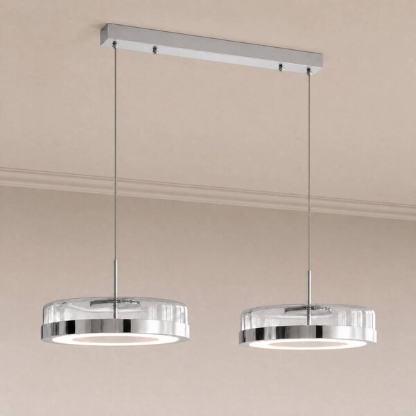 Lucande Lampada a sospensione in vetro La Latta, dimmerabile, Cromo / Argento, Vetro, Design, Lampada a sospensione