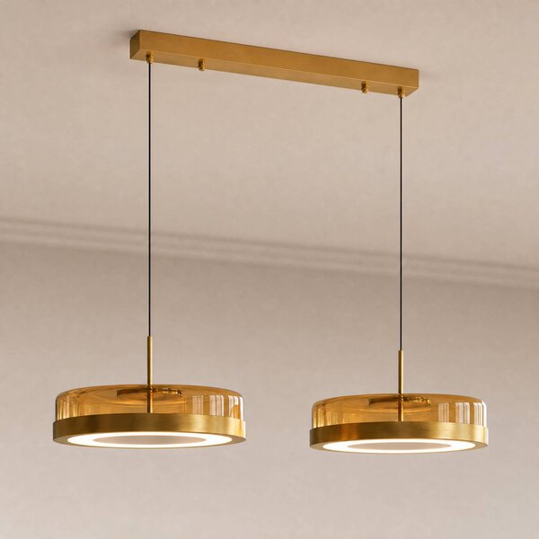 Lucande Lampada a sospensione in vetro La Latta, dimmerabile, Ottone / Oro, Vetro, Design, Lampada a sospensione