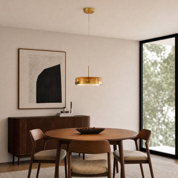 Lucande Lampada a sospensione in vetro La Latta, dimmerabile, Ottone / Oro, Vetro, Design, Lampada a sospensione