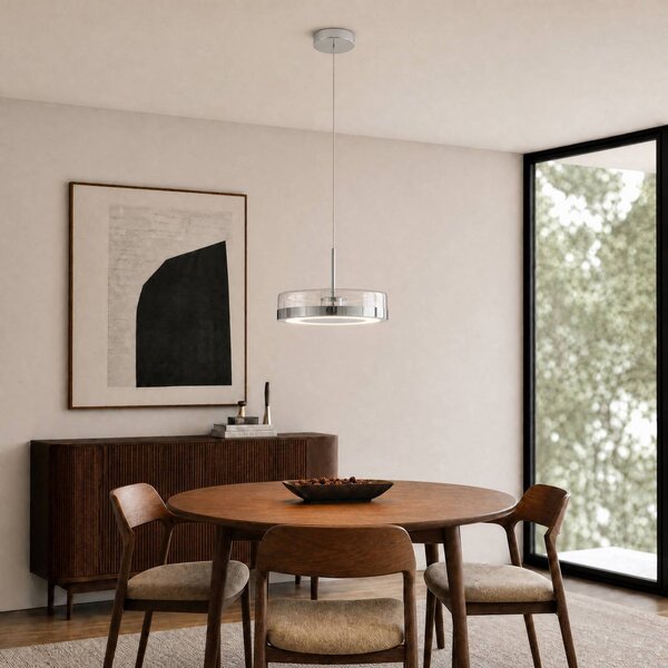 Lucande Lampada a sospensione in vetro La Latta, dimmerabile, Cromo / Argento, Vetro, Design, Lampada a sospensione