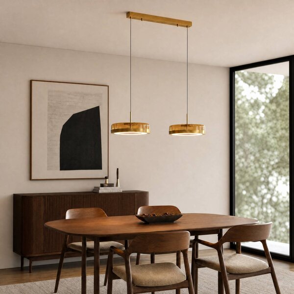 Lucande Lampada a sospensione in vetro La Latta, dimmerabile, Ottone / Oro, Vetro, Design, Lampada a sospensione