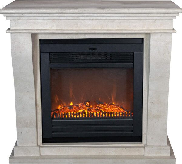 Caminetto elettrico Xaralyn - Kreta-Mini ELU-SWP - pietra naturale lucidata bianca - riscaldamento 1400 Watt - con telecomando - caminetto da incasso incluso - caminetto decorativo