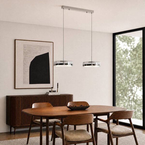 Lucande Lampada a sospensione in vetro La Latta, dimmerabile, Cromo / Argento, Vetro, Design, Lampada a sospensione