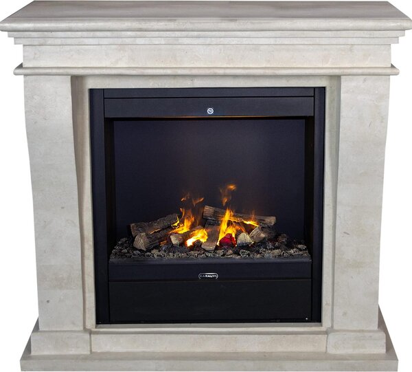 Caminetto a vapore acqueo Xaralyn - Kreta Mini EAL-SWP - pietra naturale levigata bianca - riscaldamento 1500 watt - con telecomando - caminetto elettrico Opti-Myst - caminetto da incasso incluso - caminetto decorativo