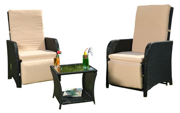 Melko Set di sedute 2 poltrone Tavolo Mobili da giardino in polyrattan Set da pranzo - Nero