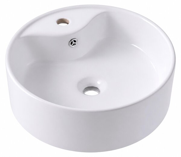 Relaxdays, lavabo da appoggio, altezza x profondità: 14,5 x 41 cm, con foro per rubinetto, con troppolo, in Vetroceramica, con effetto lotus, lavabo, bianco