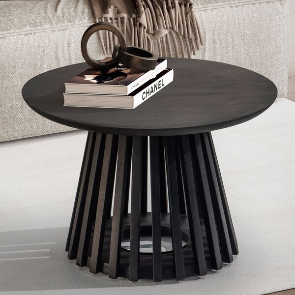 FineBuy Tavolino da salotto in legno massello di mango rotondo Ø 60 cm Nero · Tavolino da salotto moderno Tavolino da divano fatto a mano Design Japandi