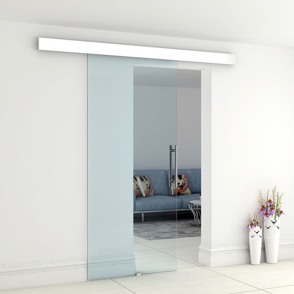 HOMCOM Porta Scorrevole in Vetro Trasparente con Binario e Maniglia in Alluminio per Bagno Cucina Studio 210x75x0.8cm