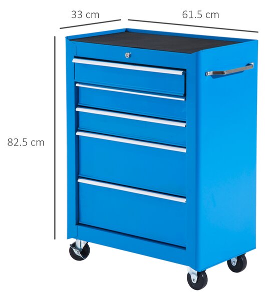 HOMCOM Carrello Porta Utensili Attrezzi Attrezzatura con Cassettiera Azzurro 61.5 x 33 x 82.5cm