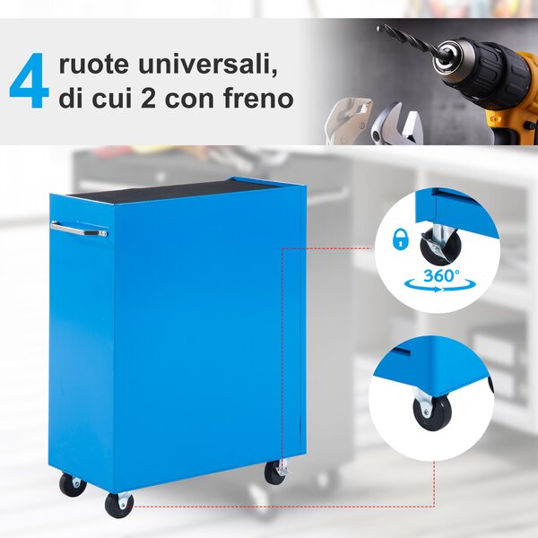 HOMCOM Carrello Porta Utensili Attrezzi Attrezzatura con Cassettiera Azzurro 61.5 x 33 x 82.5cm