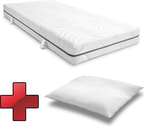 Materasso viscoelastico a 7 zone Sleezzz Smart 90 x 200 cm, altezza 18 cm, livello di rigidità H3 con schiuma a memoria d'aria + cuscino in microfibra CloudComfort Basic 80 x 80 cm