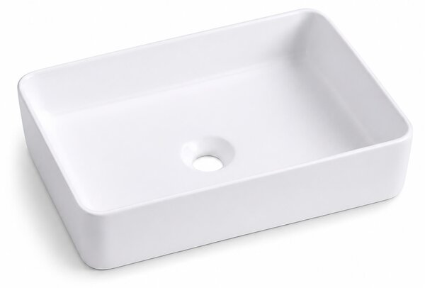 Lavabo Relaxdays, altezza x larghezza x profondità: 11 x 50 x 35 cm, senza foro per rubinetto e senza troppofilo, in Vetroceramica, con effetto lotus, lavabo da appoggio, bianco