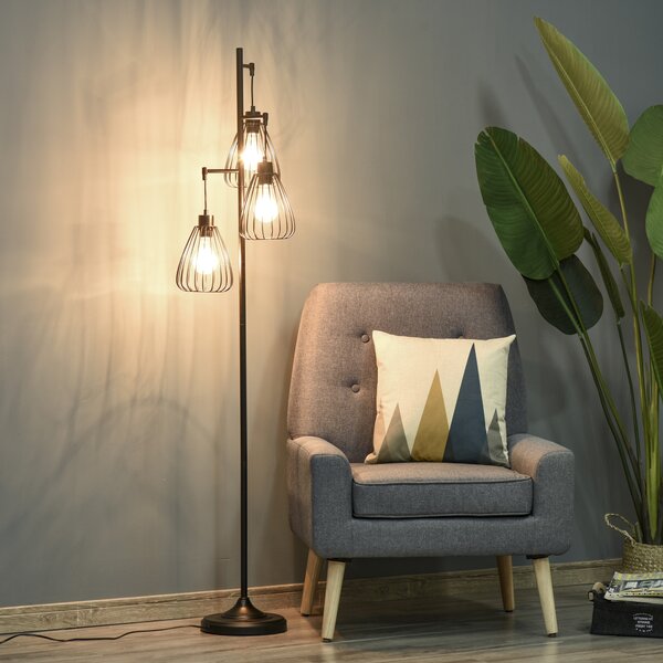 HOMCOM Lampada da Terra Design Vintage Industriale in Metallo Nero, Lampada a Piantana Moderna Diametro 35 x 170cm|Aosom