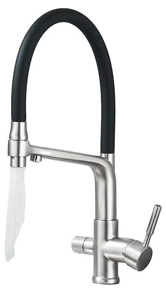 Rubinetto da cucina con filtro, design a doppio uscita, collo di cigno rotante a 360°, finitura in nichel spazzolato