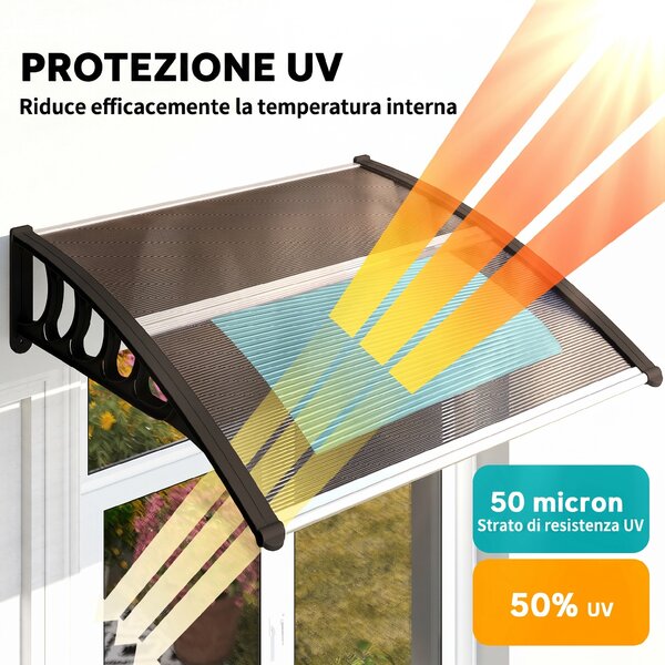 Outsunny Tettoia da Esterno in Policarbonato per Porte e Finestre con Kit Montaggio 100x100x26cm - Marrone|Aosom
