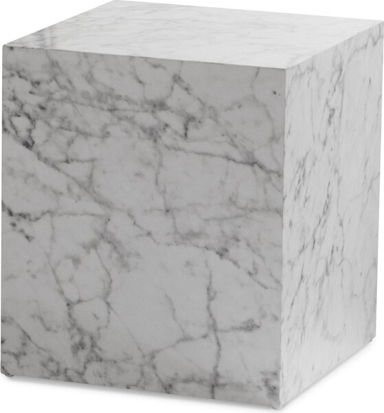WOHNLING Tavolino MONOBLOC 40x40x45 cm Bianco lucido con aspetto marmoreo Tavolo da soggiorno Cube Tavolo quadrato da divano Tavolino da salotto Forma cubica