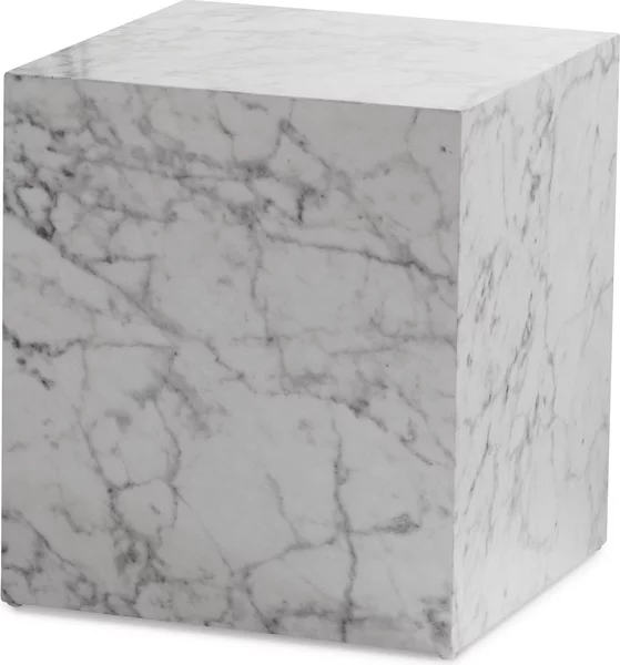 WOHNLING Tavolino MONOBLOC 40x40x45 cm Bianco lucido con aspetto marmoreo Tavolo da soggiorno Cube Tavolo quadrato da divano Tavolino da salotto Forma cubica