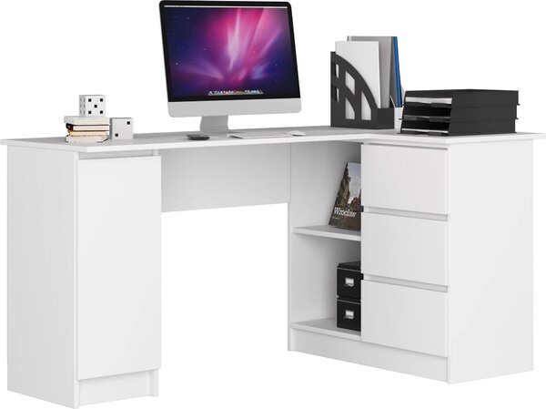 Scrivania angolare per ufficio B20 con armadietto e cassetti bianchi 155 cm ergonomica e resistente per casa e ufficio