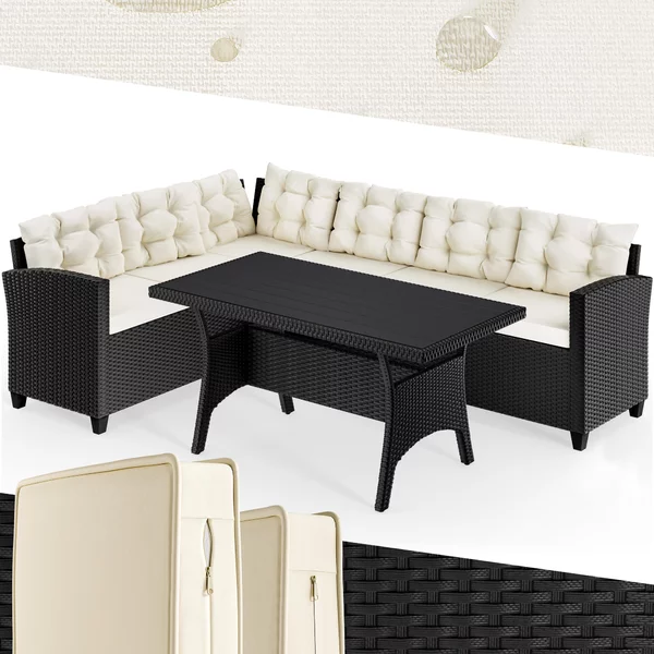 CASARIA® Lounge Angolare Divano in Polyrattan Tavolo Pranzo WPC Salottino Esterno Mobili Giardino Terrazza Outdoor