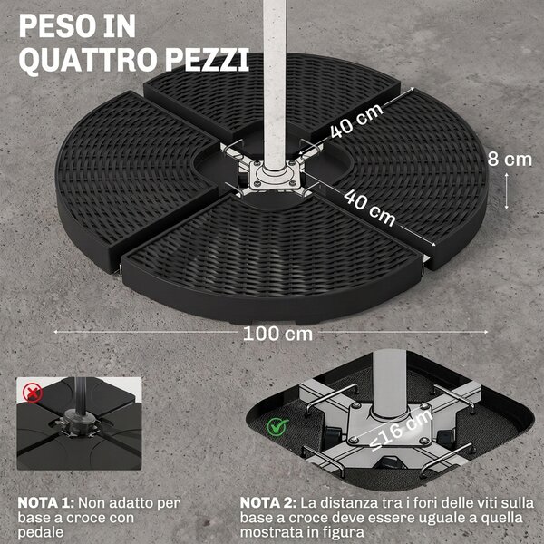 Outsunny Base per Ombrellone a Braccio in HDPE, Set di 4 Pezzi di 1.6kg Ciascuno, Riempibili con Acqua o Sabbia, Ø100x8cm | Aosom