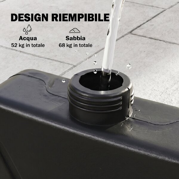 Outsunny Base per Ombrellone a Braccio in HDPE, Set di 4 Pezzi di 1.6kg Ciascuno, Riempibili con Acqua o Sabbia, Ø100x8cm | Aosom