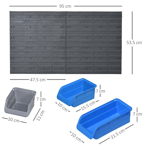 DURHAND Cassetta Portautensili da 44pz con Scatole Regolabili e Rimovibili, Montaggio a Muro, in PP Blu e Grigio, 54x22x95 cm|Aosom