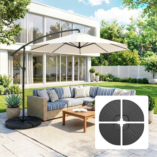 Outsunny Base per Ombrellone a Braccio in HDPE, Set di 4 Pezzi di 1.6kg Ciascuno, Riempibili con Acqua o Sabbia, Ø100x8cm | Aosom