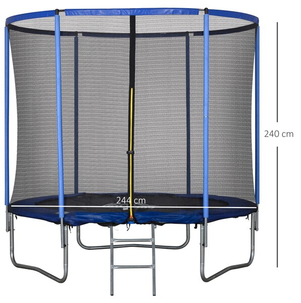 HOMCOM Tappeto Elastico per Bambini e Adulti con Rete e Bordo Imbottito, Giochi da Giardino e Casa Φ244x240cm Blu e Nero|Aosom
