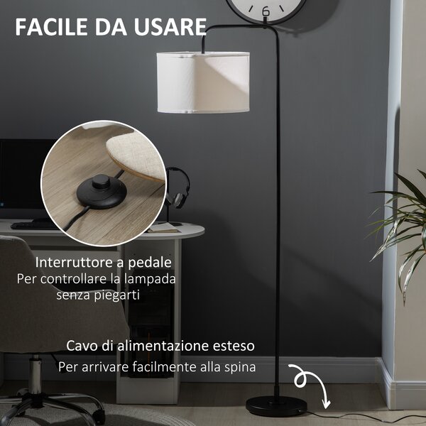 HOMCOM Lampada da Terra Moderna in Acciaio con Paralume in Tessuto Effetto Lino, 64x38x163.5 cm, Bianca e Nera