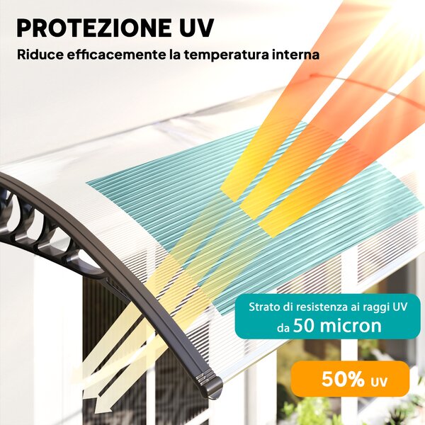 Outsunny Tenda da Sole Curva con Viti e Bulloni Inclusi, in Policarbonato, PP e Alluminio, 90x150x25 cm, Nero e Trasparente | Aosom Italy
