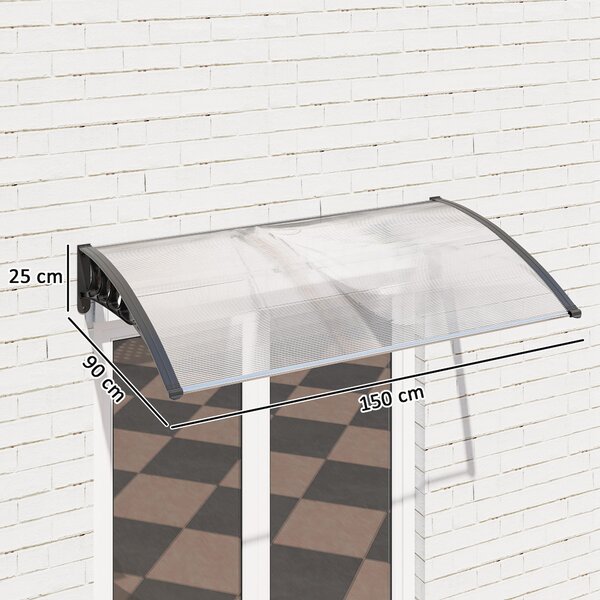 Outsunny Tenda da Sole Curva con Viti e Bulloni Inclusi, in Policarbonato, PP e Alluminio, 90x150x25 cm, Nero e Trasparente | Aosom Italy