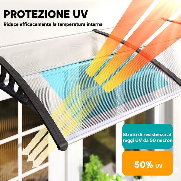 Outsunny Tettoia Moderna in Policarbonato, Alluminio e PP per Balconi, Finestre e Porte, 200x96x27 cm|Aosom