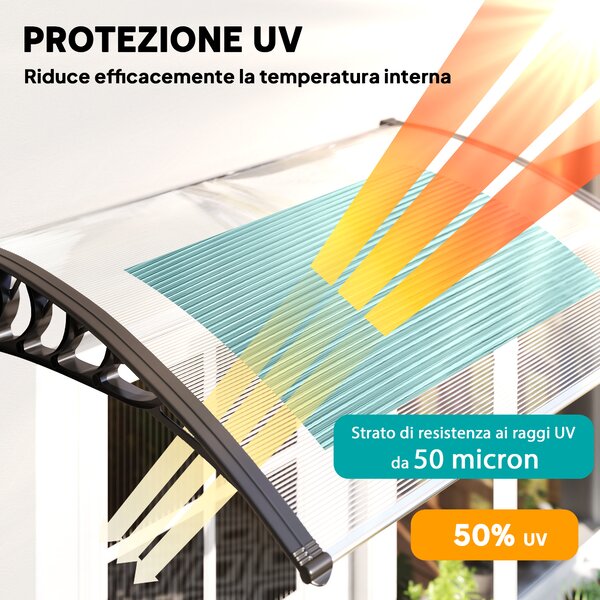 Outsunny Tettoia per Esterni Curva con Viti e Bulloni Inclusi, in Policarbonato, PP e Alluminio, 122x89x24 cm|Aosom