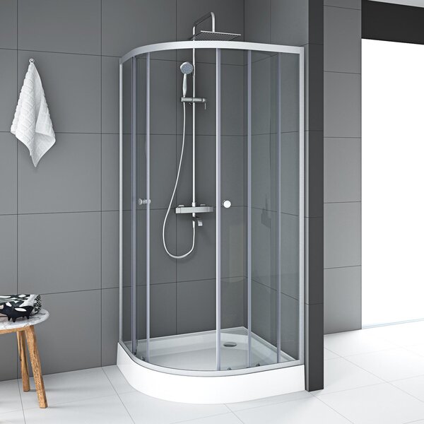 Cabine doccia 90x90 MARWELL Set Crystal Round 90 x 90 x 200 cm - set completo incluso piatto doccia - doccia rotonda con ingresso frontale