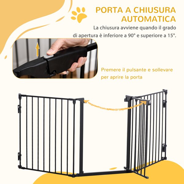 PawHut Recinto per Cani Pieghevole in Metallo per Piccole e Medie Taglie con 3 Pannelli 180x3x74.5cm Facile da Montare e Trasportare Colore Nero|Aosom