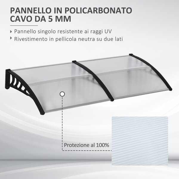 Outsunny Pensilina da Esterno per Finestre e Porte in Policarbonato e Alluminio, 200x100x26cm, Trasparente
