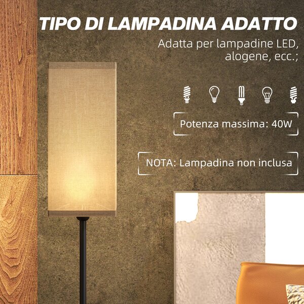 HOMCOM Lampada da Terra 40W con Interruttore a Pedale, in Tessuto Effetto Lino e Metallo, Ø25x161.5 cm, Nero e Beige